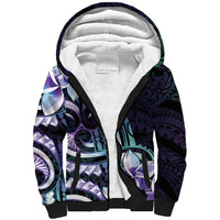 Polynesian Art Tattoo Sherpa Hoodie Plumeria Flowers Turquoise Gradient LT05 Unisex Turquoise - Polynesian Pride