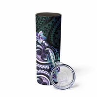 Polynesian Art Tattoo Skinny Tumbler Plumeria Flowers Turquoise Gradient