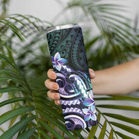 Polynesian Art Tattoo Skinny Tumbler Plumeria Flowers Turquoise Gradient