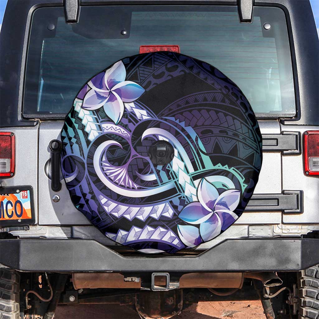 Polynesian Art Tattoo Spare Tire Cover Plumeria Flowers Turquoise Gradient