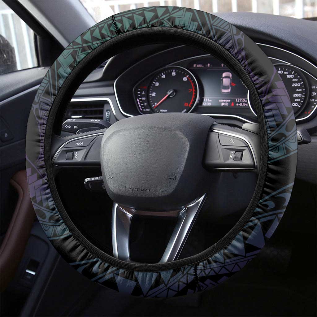 Polynesian Art Tattoo Steering Wheel Cover Plumeria Flowers Turquoise Gradient LT05 - Polynesian Pride