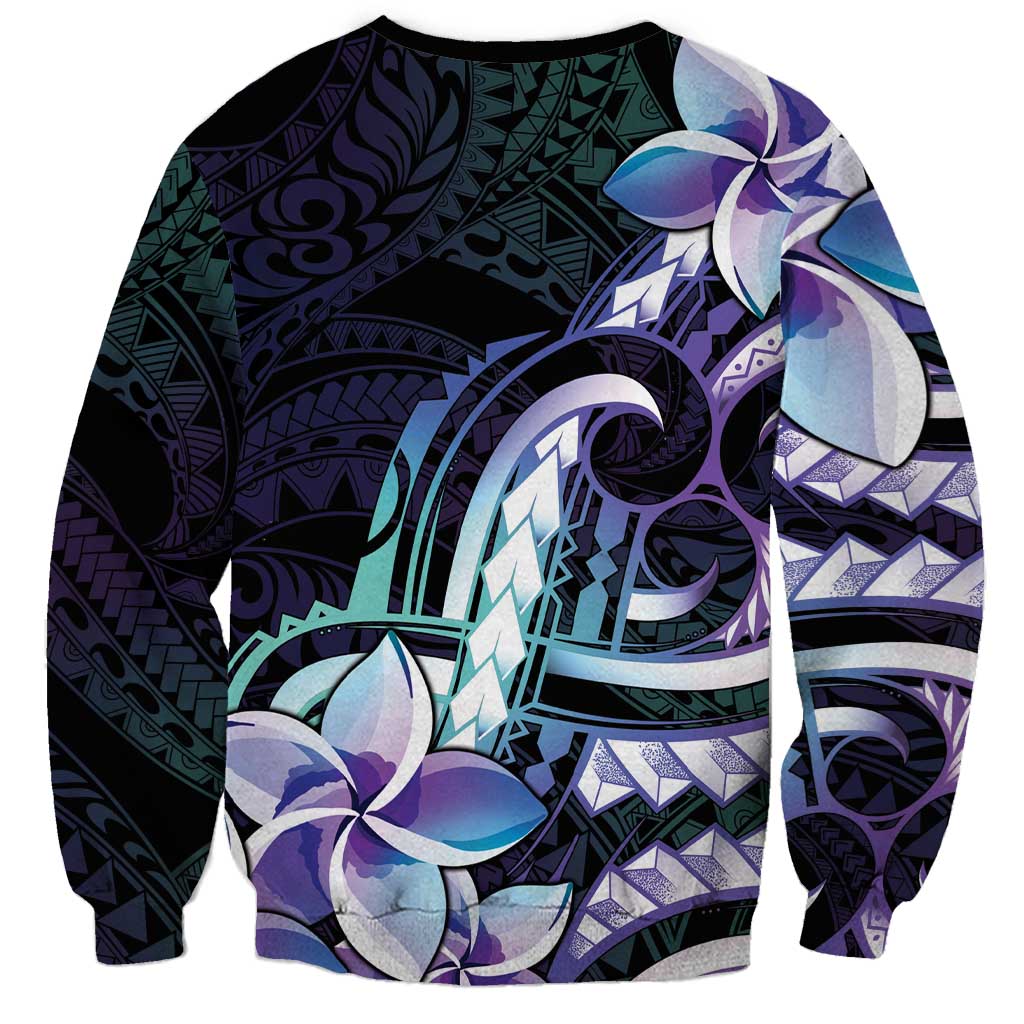 Polynesian Art Tattoo Sweatshirt Plumeria Flowers Turquoise Gradient LT05 - Polynesian Pride