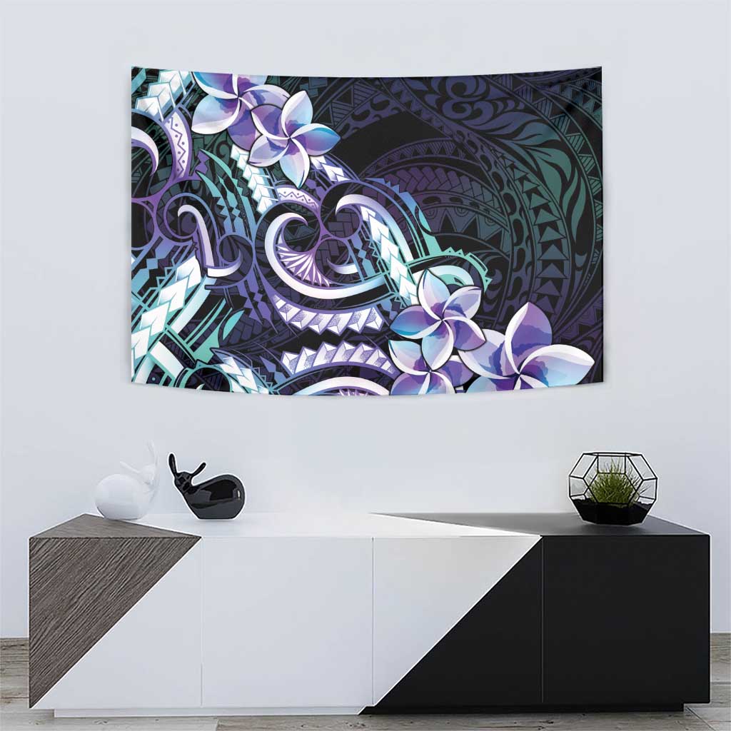 Polynesian Art Tattoo Tapestry Plumeria Flowers Turquoise Gradient