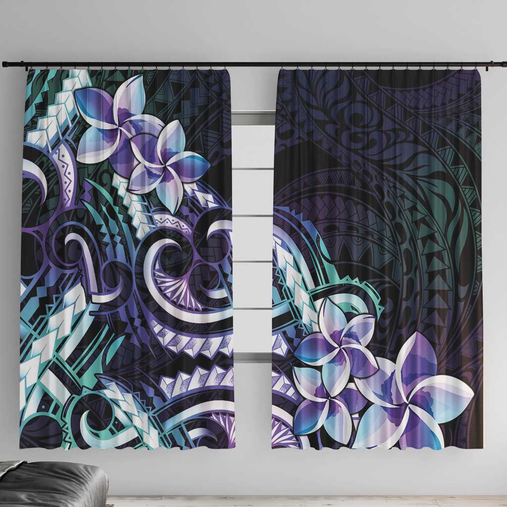 Polynesian Art Tattoo Window Curtain Plumeria Flowers Turquoise Gradient LT05 With Hooks Turquoise - Polynesian Pride