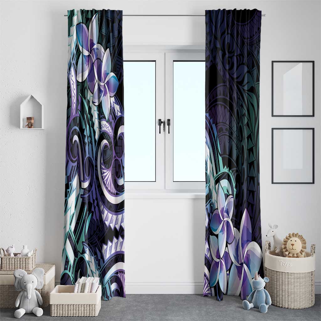Polynesian Art Tattoo Window Curtain Plumeria Flowers Turquoise Gradient LT05 - Polynesian Pride