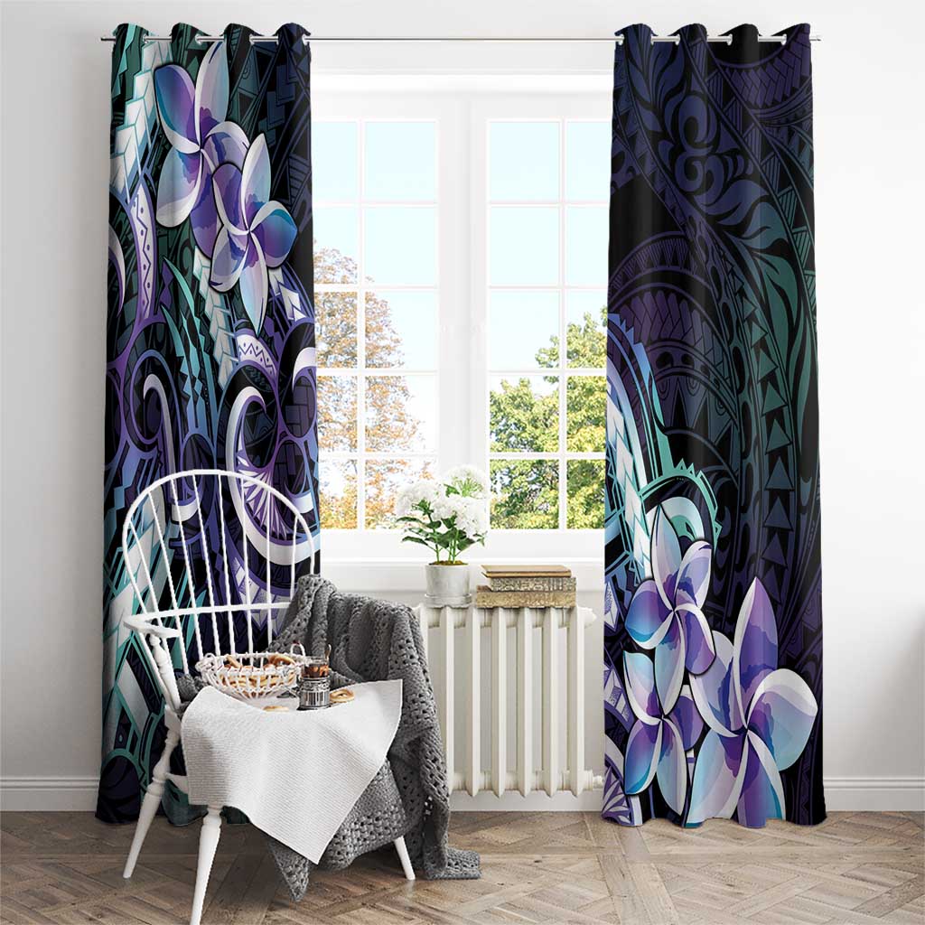 Polynesian Art Tattoo Window Curtain Plumeria Flowers Turquoise Gradient LT05 - Polynesian Pride