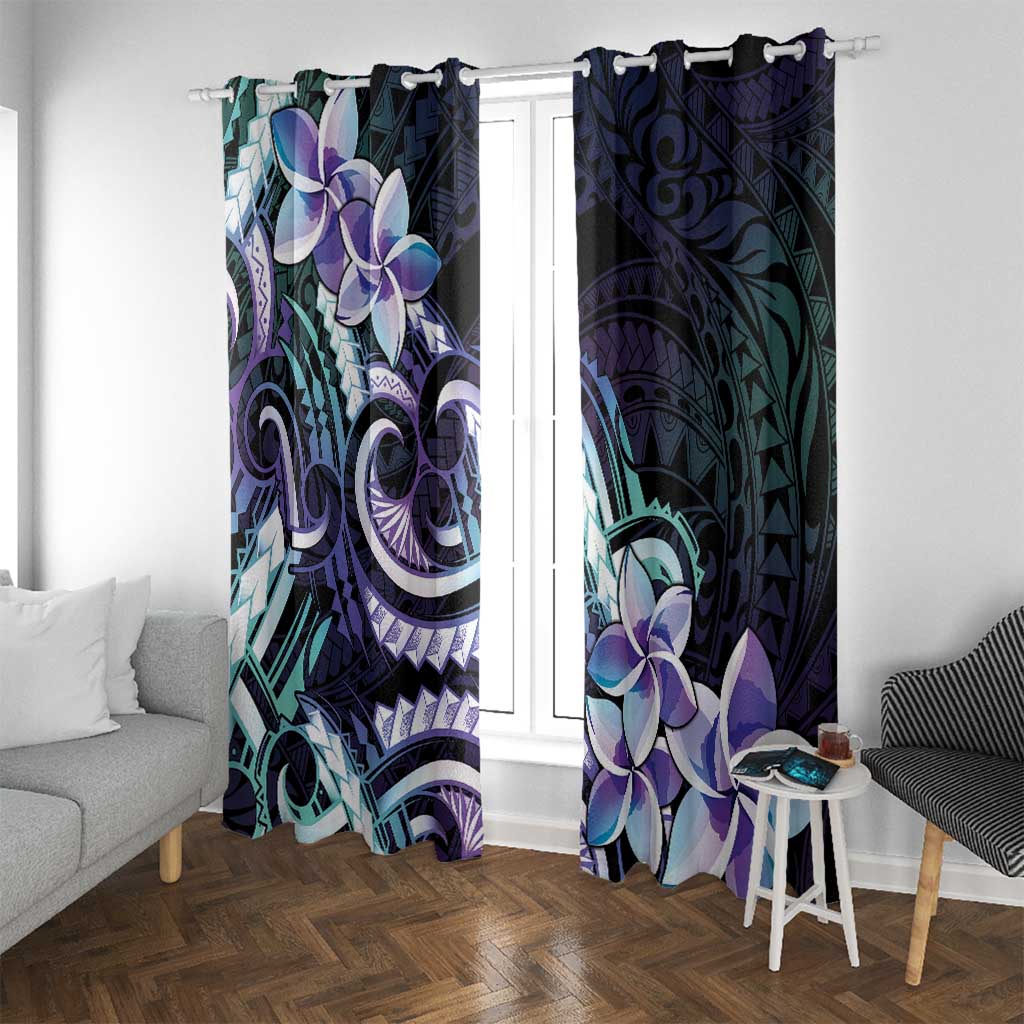 Polynesian Art Tattoo Window Curtain Plumeria Flowers Turquoise Gradient LT05 With Grommets Turquoise - Polynesian Pride
