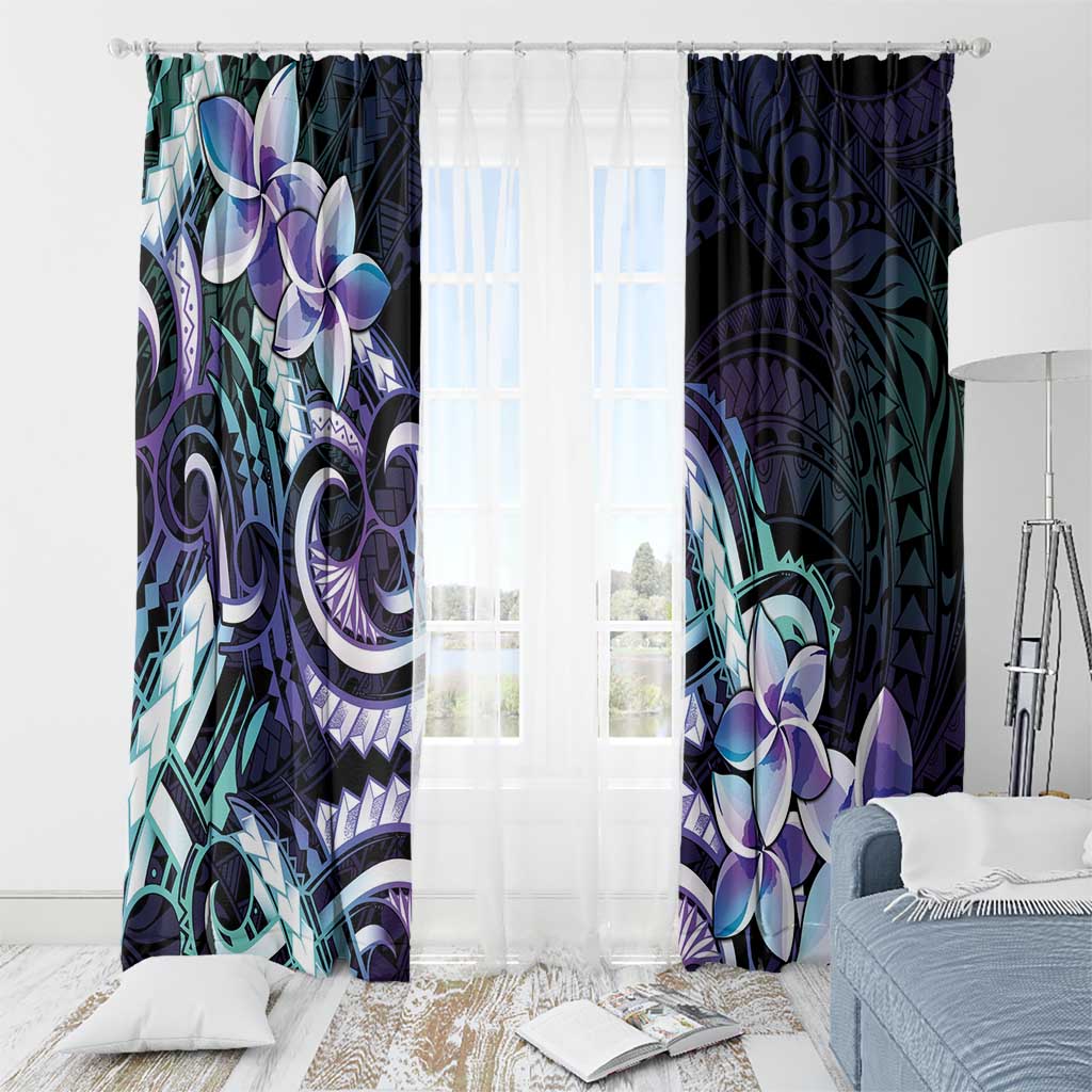 Polynesian Art Tattoo Window Curtain Plumeria Flowers Turquoise Gradient LT05 - Polynesian Pride