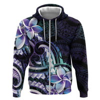 Polynesian Art Tattoo Zip Hoodie Plumeria Flowers Turquoise Gradient