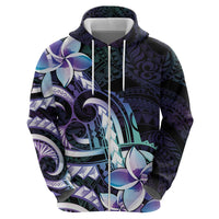 Polynesian Art Tattoo Zip Hoodie Plumeria Flowers Turquoise Gradient