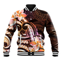 Polynesian Art Tattoo Baseball Jacket Plumeria Flowers Peach Gradient LT05 Unisex Peach - Polynesian Pride