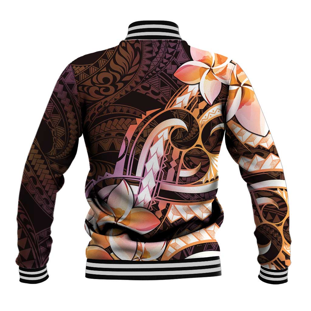 Polynesian Art Tattoo Baseball Jacket Plumeria Flowers Peach Gradient LT05 - Polynesian Pride