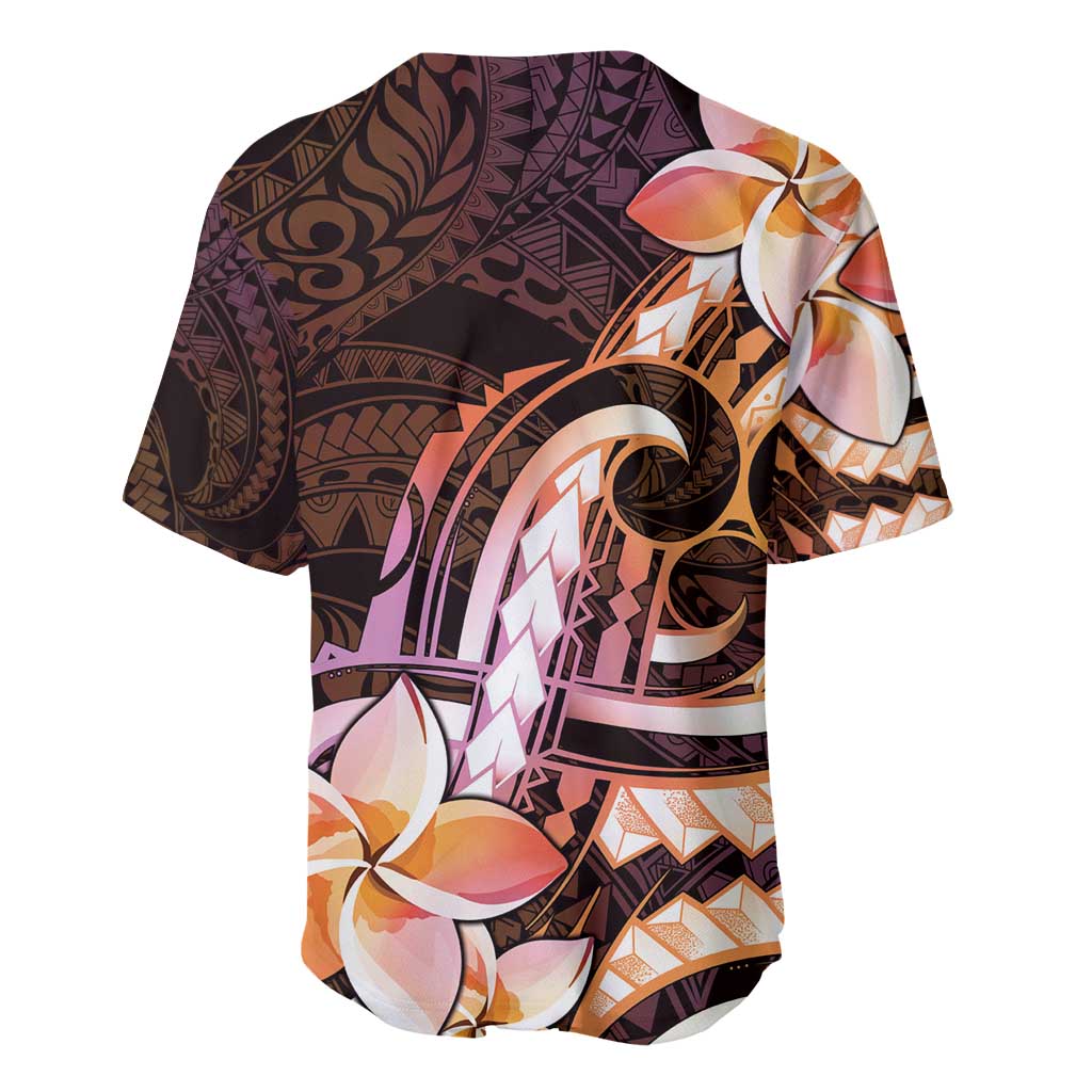 Polynesian Art Tattoo Baseball Jersey Plumeria Flowers Peach Gradient