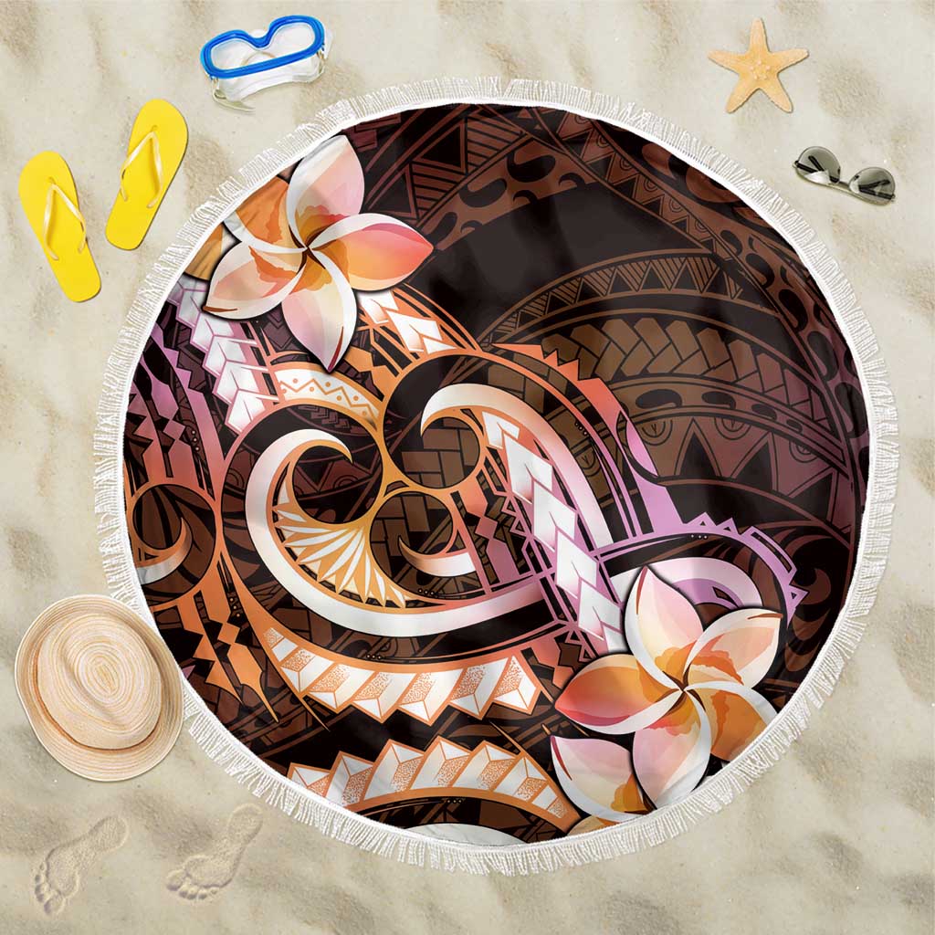 Polynesian Art Tattoo Beach Blanket Plumeria Flowers Peach Gradient LT05 One Size 150cm Peach - Polynesian Pride