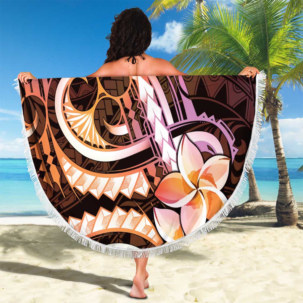 Polynesian Art Tattoo Beach Blanket Plumeria Flowers Peach Gradient LT05 - Polynesian Pride