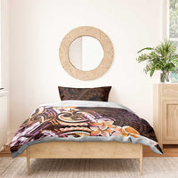 Polynesian Art Tattoo Bedding Set Plumeria Flowers Peach Gradient