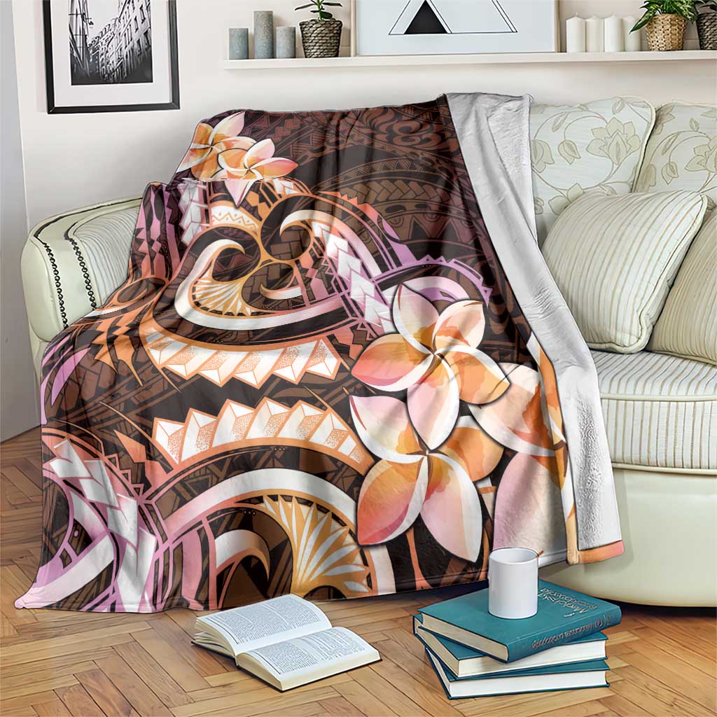 Polynesian Art Tattoo Blanket Plumeria Flowers Peach Gradient LT05 Peach - Polynesian Pride