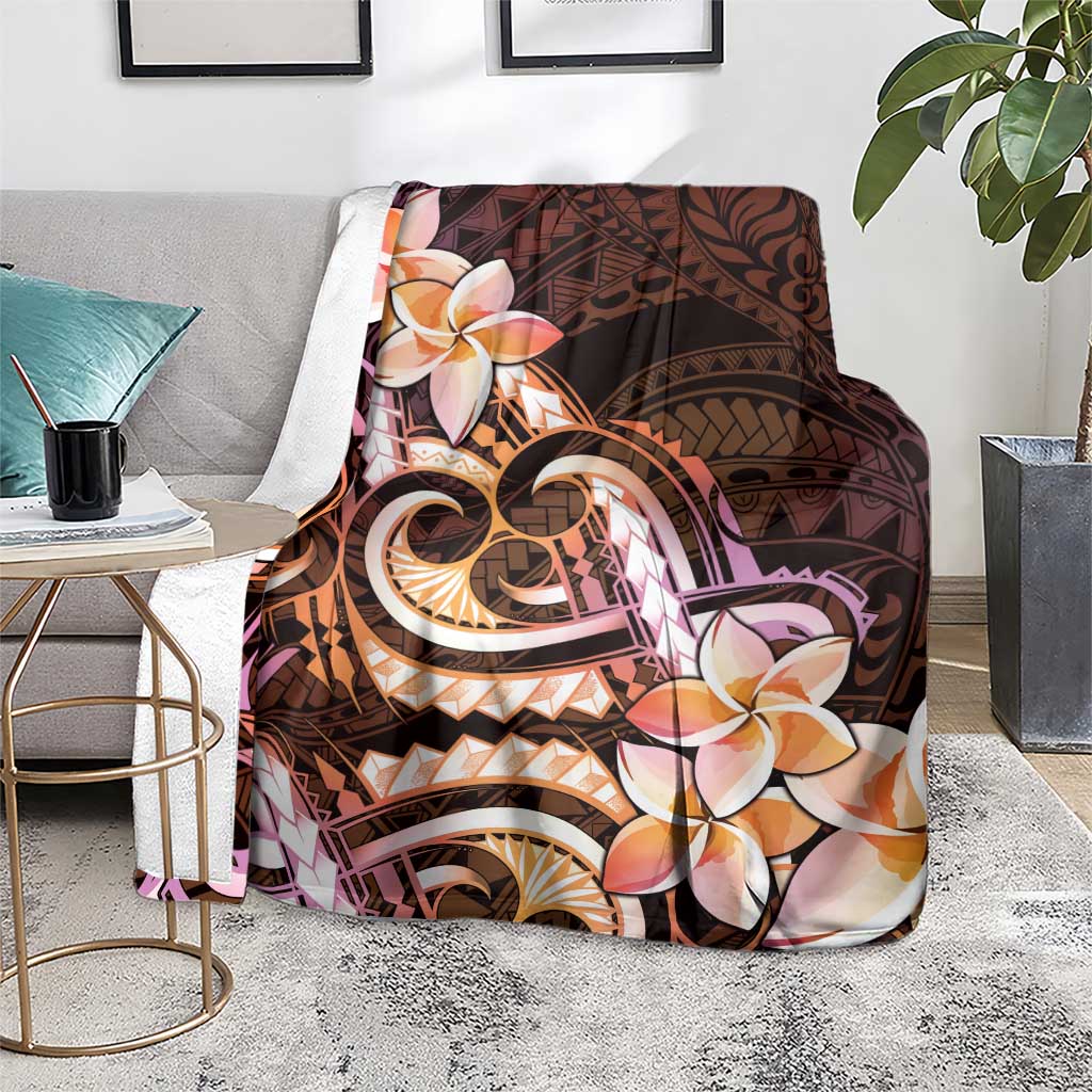 Polynesian Art Tattoo Blanket Plumeria Flowers Peach Gradient LT05 - Polynesian Pride