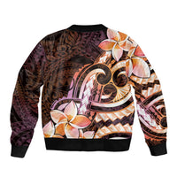 Polynesian Art Tattoo Bomber Jacket Plumeria Flowers Peach Gradient