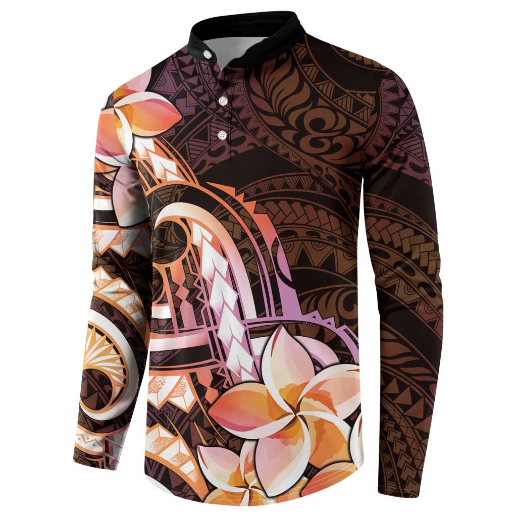 Polynesian Art Tattoo Button Sweatshirt Plumeria Flowers Peach Gradient LT05 - Polynesian Pride