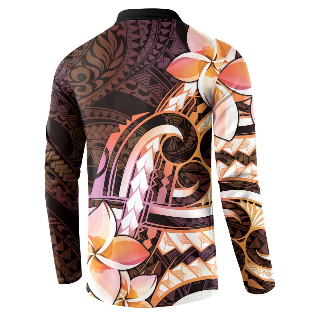 Polynesian Art Tattoo Button Sweatshirt Plumeria Flowers Peach Gradient LT05 - Polynesian Pride