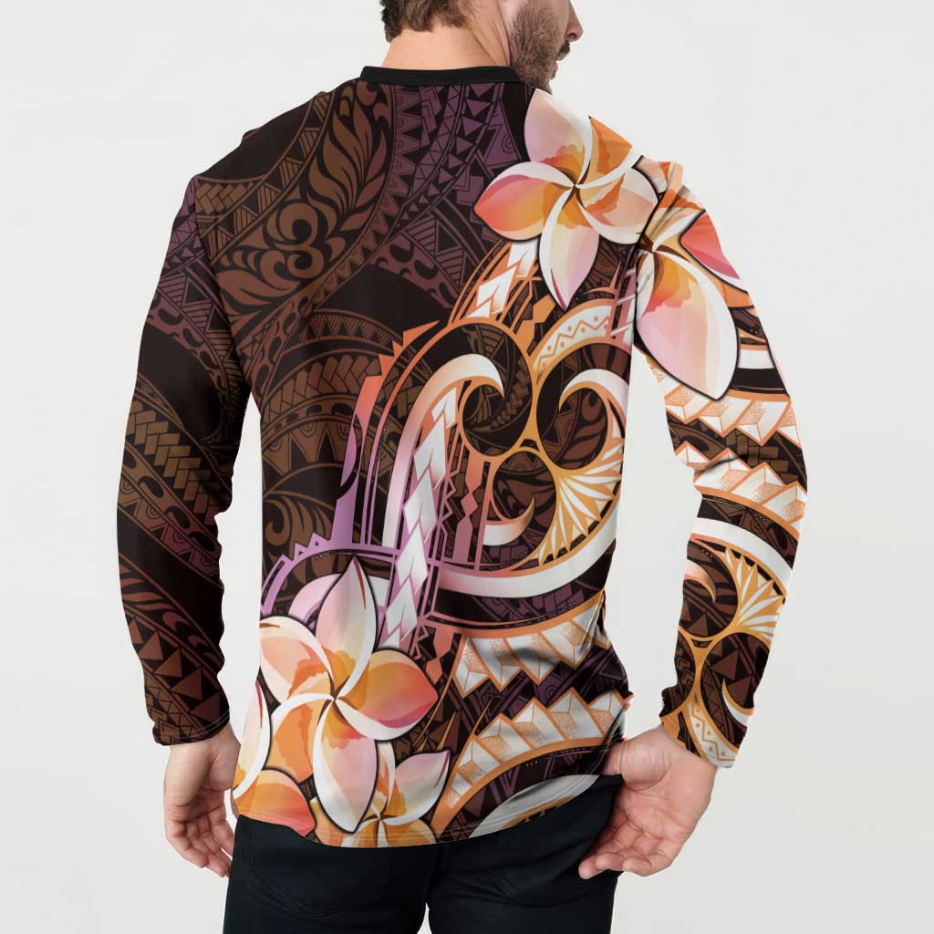 Polynesian Art Tattoo Button Sweatshirt Plumeria Flowers Peach Gradient LT05 - Polynesian Pride