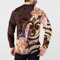 Polynesian Art Tattoo Button Sweatshirt Plumeria Flowers Peach Gradient LT05 - Polynesian Pride
