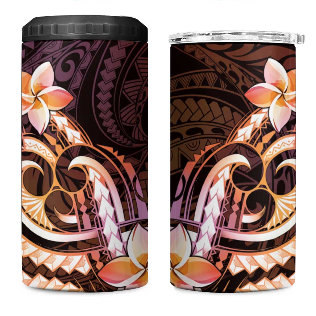 Polynesian Art Tattoo 4 in 1 Can Cooler Tumbler Plumeria Flowers Peach Gradient LT05 One Size: 16 oz Peach - Polynesian Pride