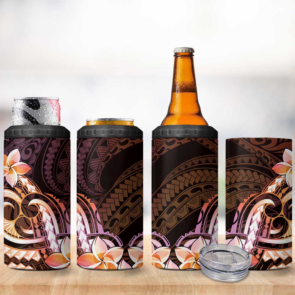 Polynesian Art Tattoo 4 in 1 Can Cooler Tumbler Plumeria Flowers Peach Gradient LT05 - Polynesian Pride