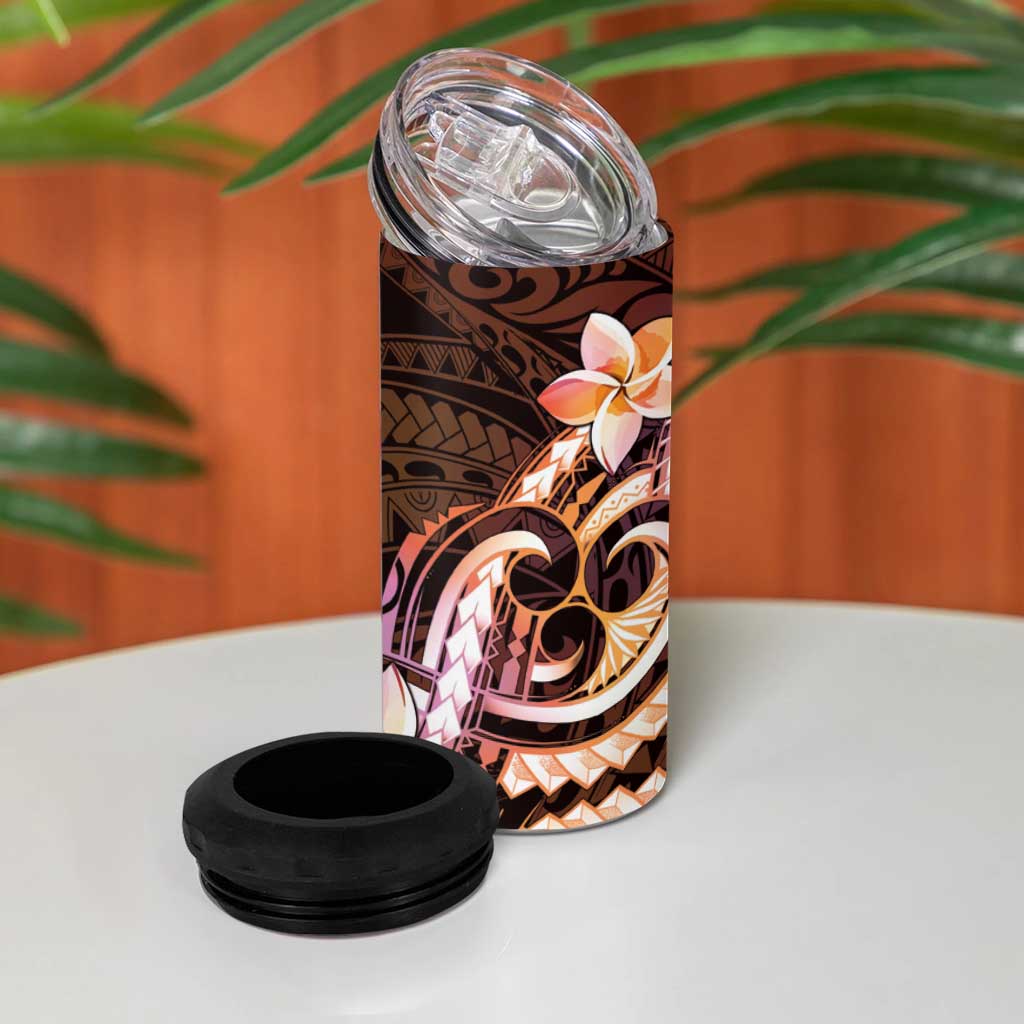 Polynesian Art Tattoo 4 in 1 Can Cooler Tumbler Plumeria Flowers Peach Gradient LT05 - Polynesian Pride
