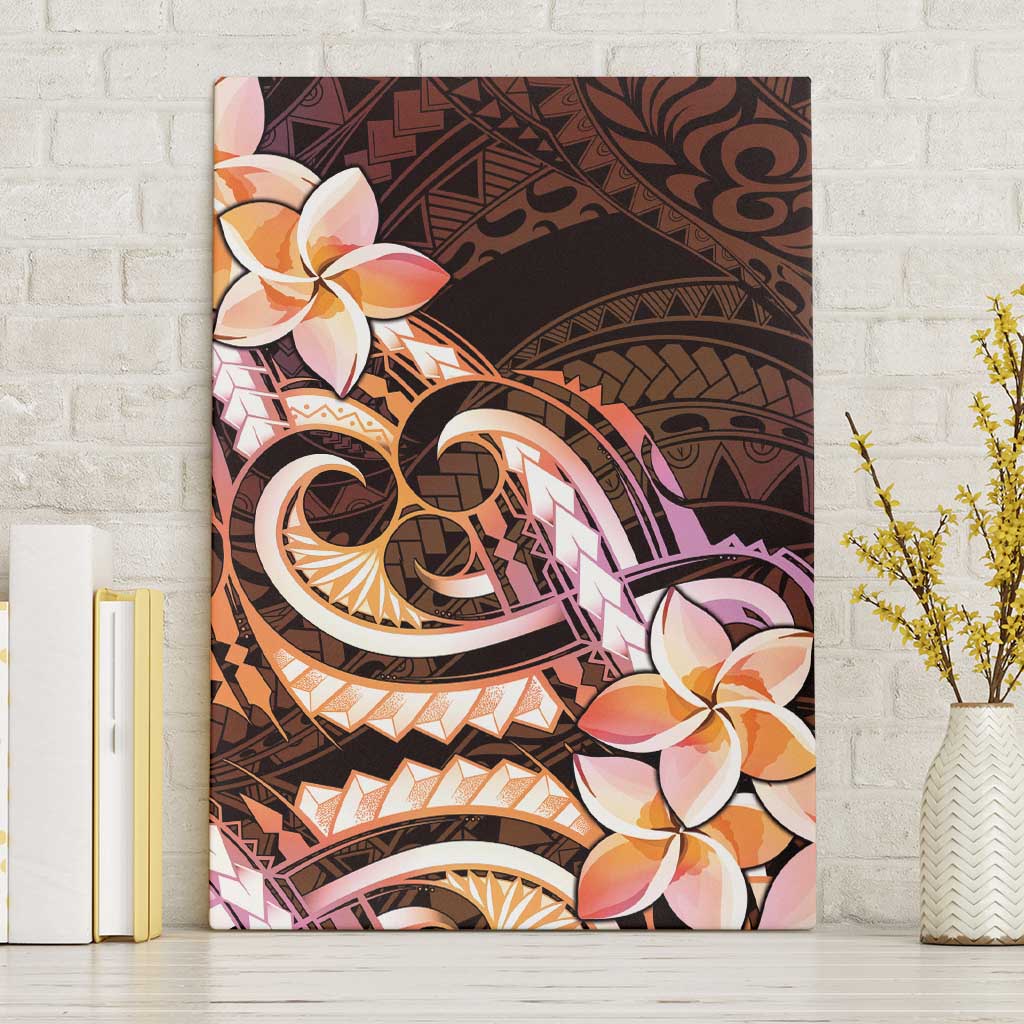 Polynesian Art Tattoo Canvas Wall Art Plumeria Flowers Peach Gradient LT05 Without Frame Peach - Polynesian Pride