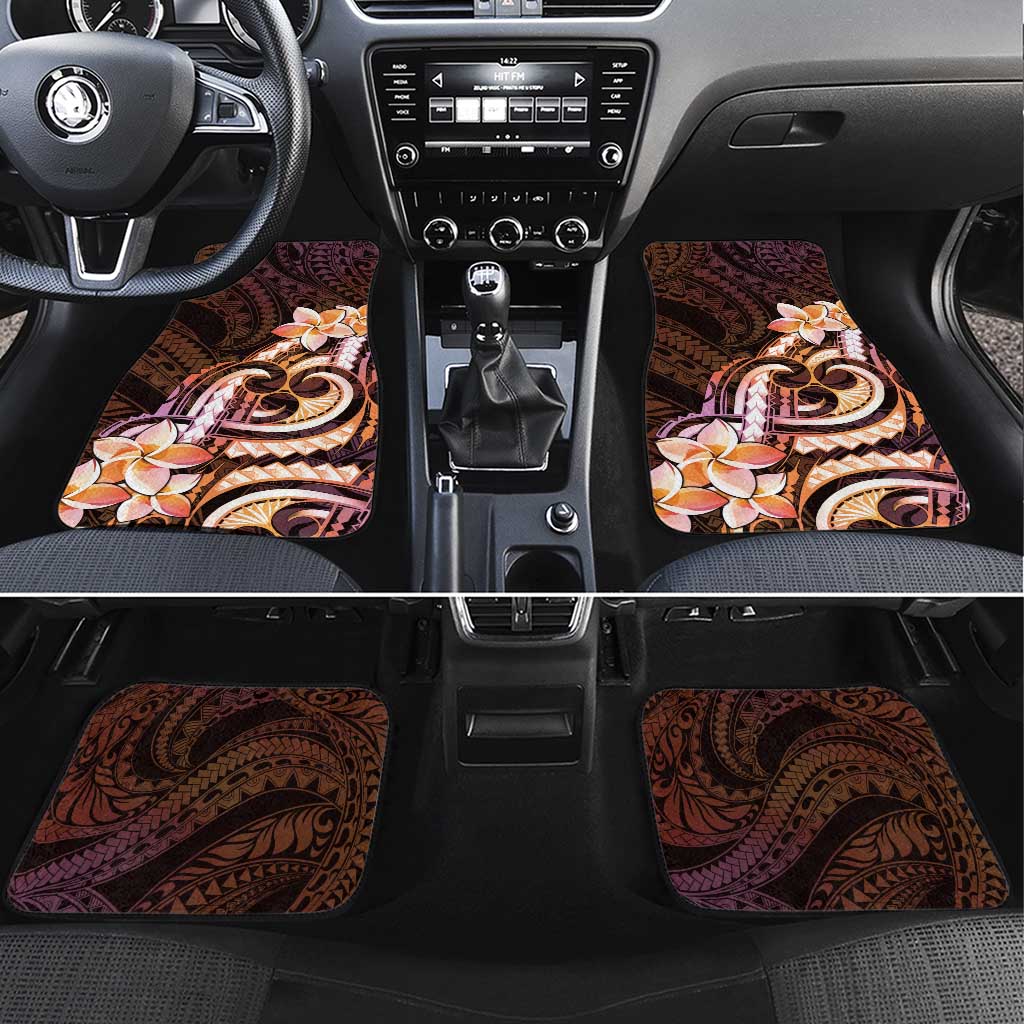 Polynesian Art Tattoo Car Mats Plumeria Flowers Peach Gradient LT05 Set 4pcs Peach - Polynesian Pride