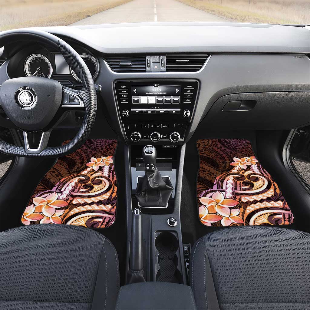 Polynesian Art Tattoo Car Mats Plumeria Flowers Peach Gradient LT05 Set 2pcs - Front Peach - Polynesian Pride