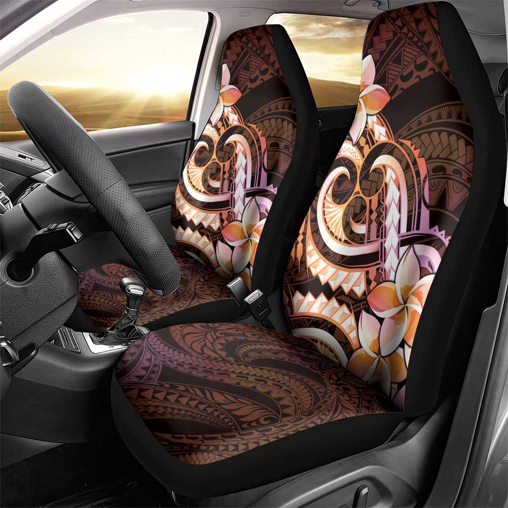 Polynesian Art Tattoo Car Seat Cover Plumeria Flowers Peach Gradient