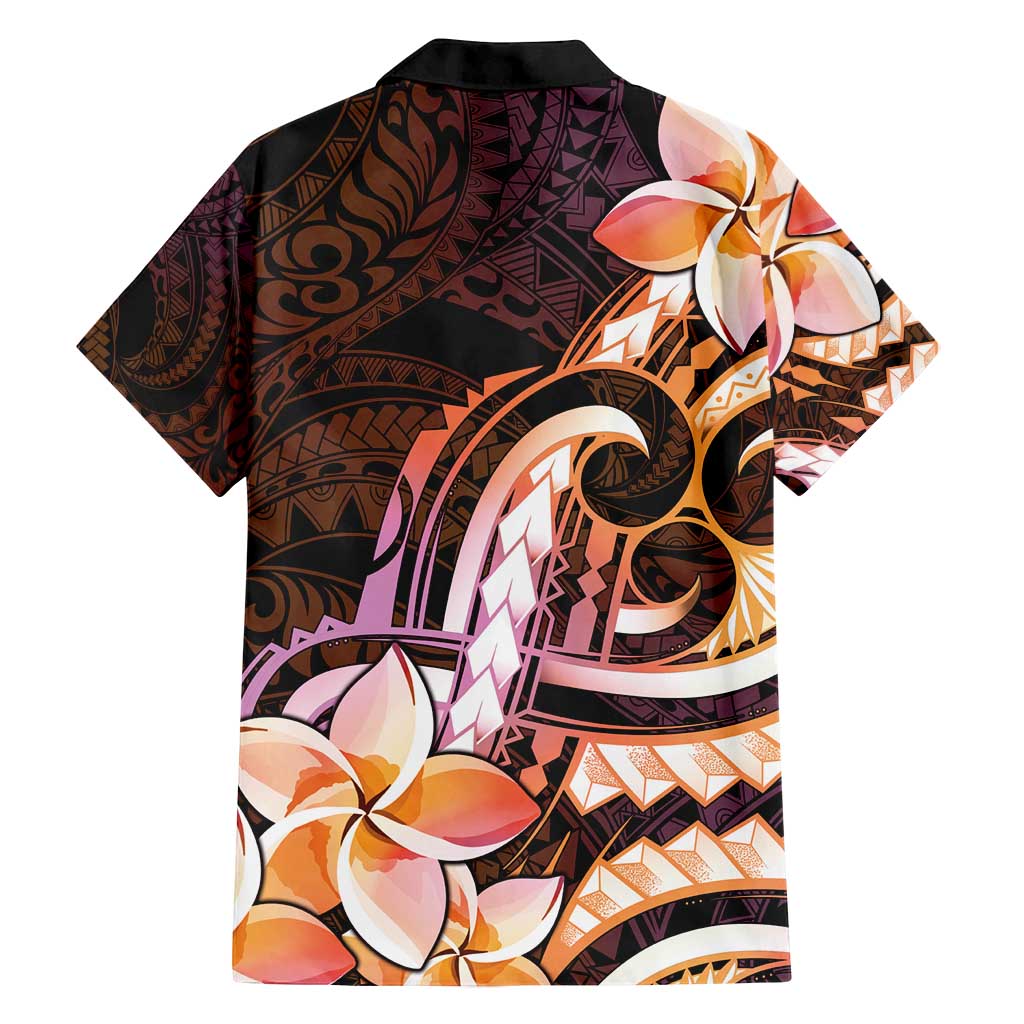 Polynesian Art Tattoo Family Matching Off Shoulder Maxi Dress and Hawaiian Shirt Plumeria Flowers Peach Gradient