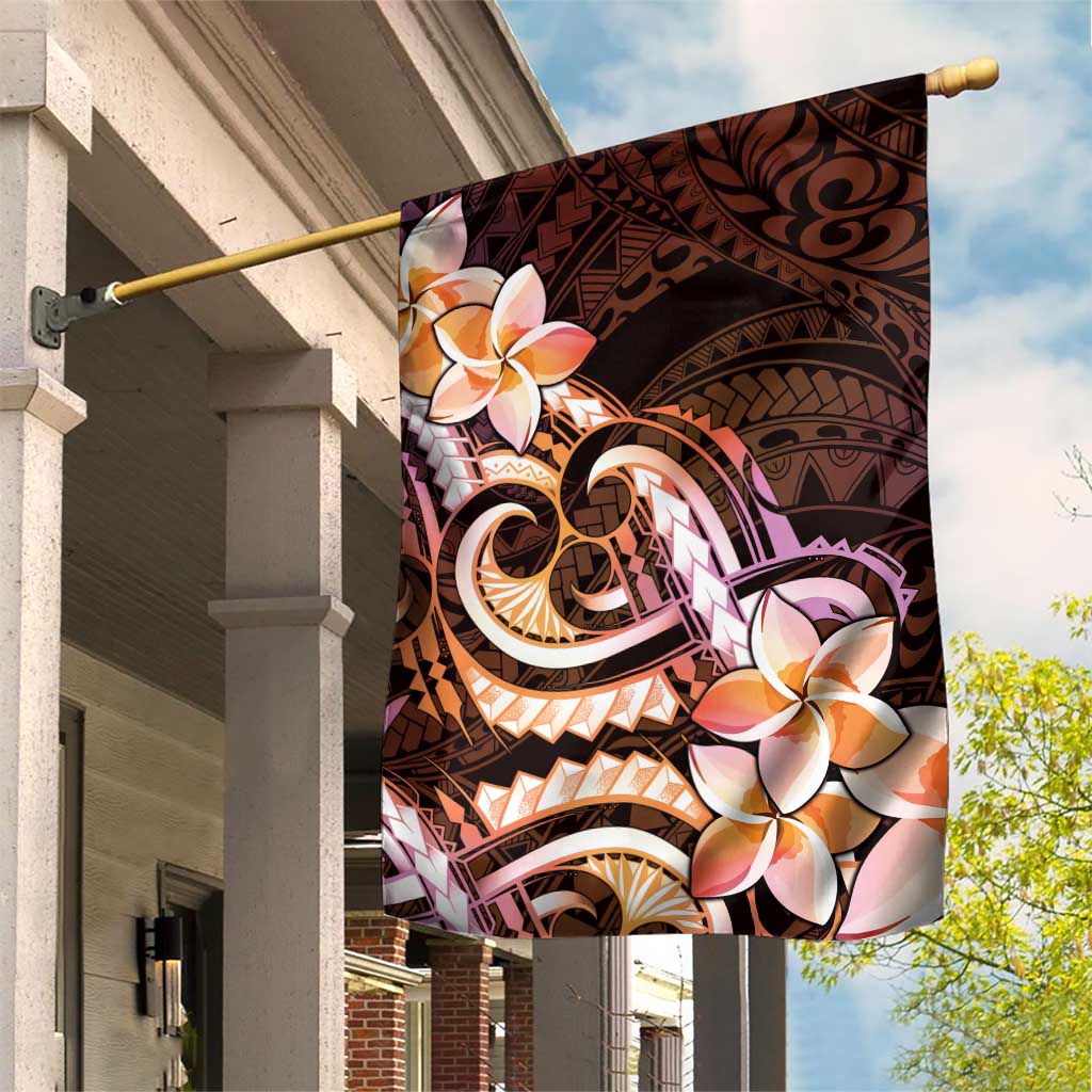 Polynesian Art Tattoo Garden Flag Plumeria Flowers Peach Gradient LT05 House Flag Peach - Polynesian Pride