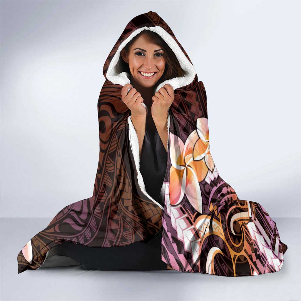 Polynesian Art Tattoo Hooded Blanket Plumeria Flowers Peach Gradient LT05 - Polynesian Pride