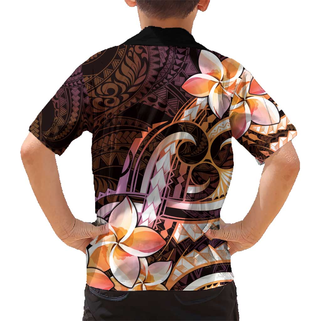 Polynesian Art Tattoo Kid Hawaiian Shirt Plumeria Flowers Peach Gradient