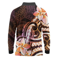 Polynesian Art Tattoo Long Sleeve Polo Shirt Plumeria Flowers Peach Gradient LT05 - Polynesian Pride