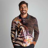 Polynesian Art Tattoo Long Sleeve Polo Shirt Plumeria Flowers Peach Gradient LT05 - Polynesian Pride