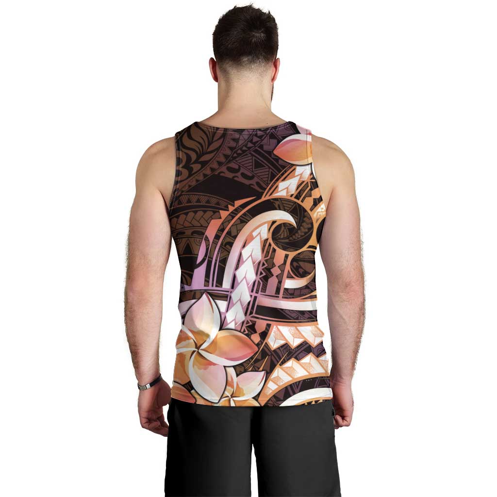 Polynesian Art Tattoo Men Tank Top Plumeria Flowers Peach Gradient LT05 - Polynesian Pride