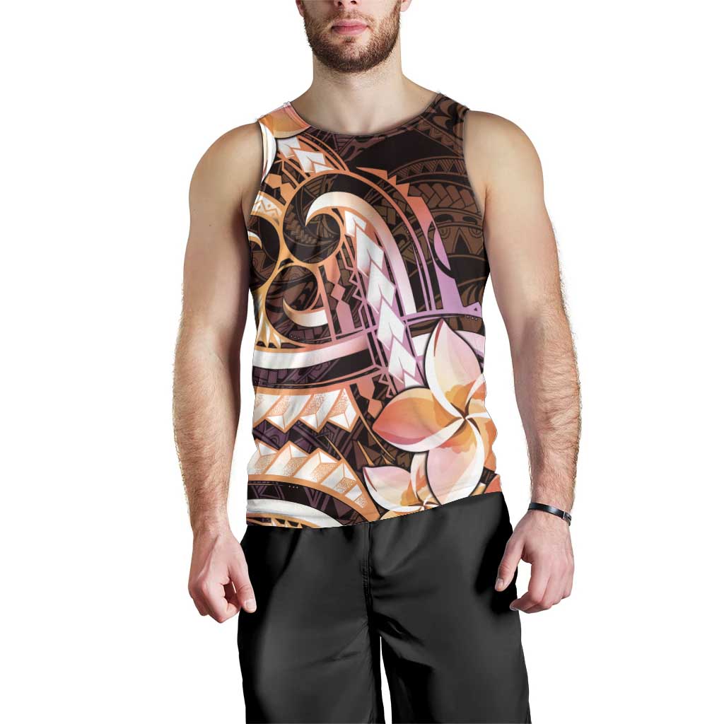 Polynesian Art Tattoo Men Tank Top Plumeria Flowers Peach Gradient LT05 - Polynesian Pride
