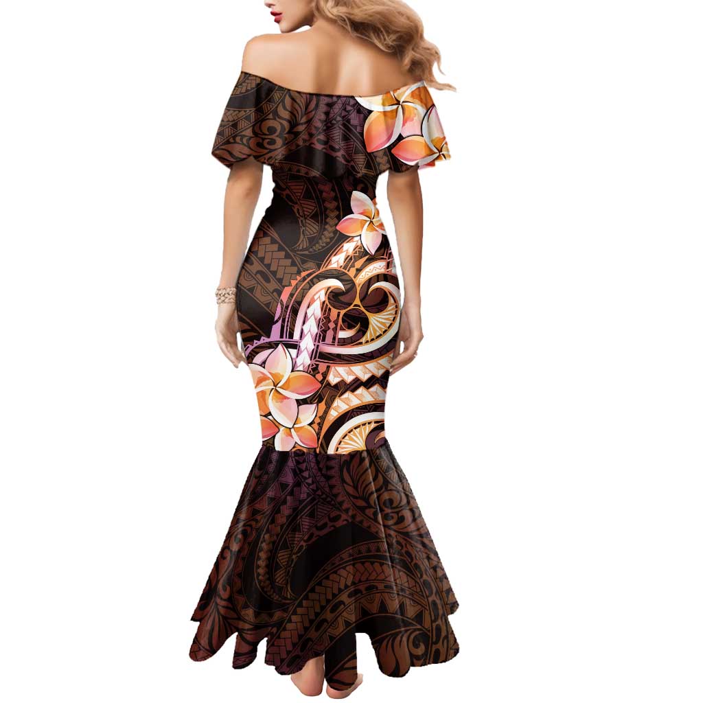 Polynesian Art Tattoo Mermaid Dress Plumeria Flowers Peach Gradient