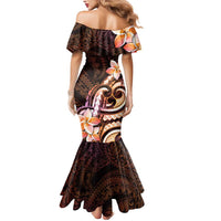 Polynesian Art Tattoo Mermaid Dress Plumeria Flowers Peach Gradient