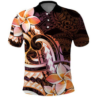 Polynesian Art Tattoo Polo Shirt Plumeria Flowers Peach Gradient