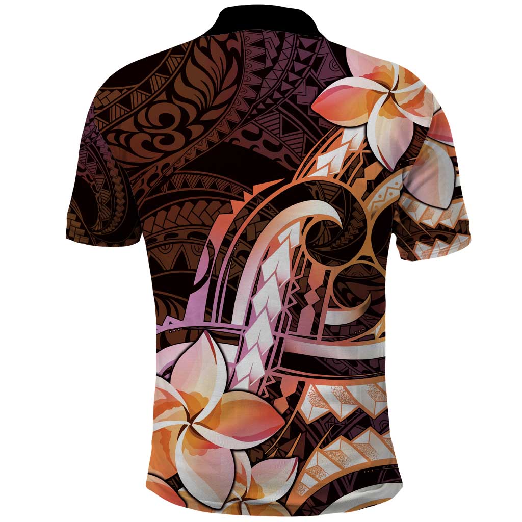 Polynesian Art Tattoo Polo Shirt Plumeria Flowers Peach Gradient
