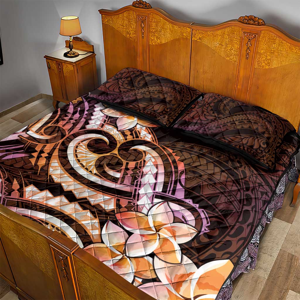 Polynesian Art Tattoo Quilt Bed Set Plumeria Flowers Peach Gradient LT05 - Polynesian Pride