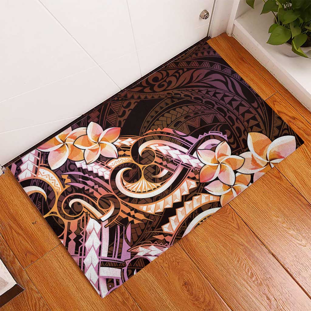 Polynesian Art Tattoo Rubber Doormat Plumeria Flowers Peach Gradient LT05 - Polynesian Pride