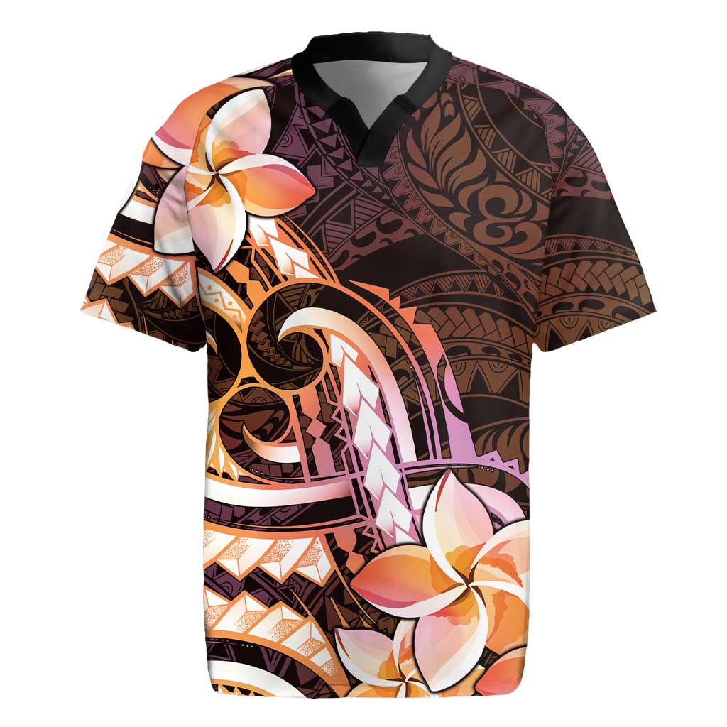 Polynesian Art Tattoo Rugby Jersey Plumeria Flowers Peach Gradient