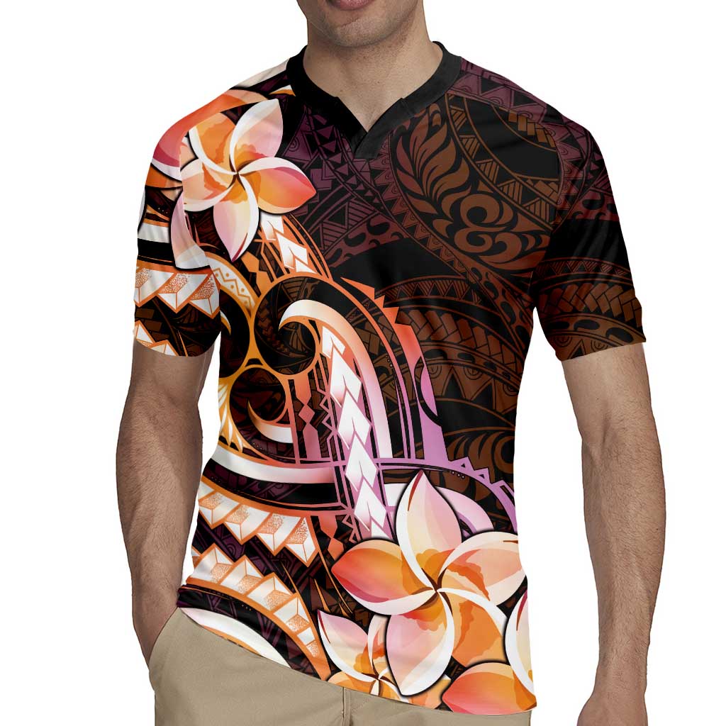 Polynesian Art Tattoo Rugby Jersey Plumeria Flowers Peach Gradient